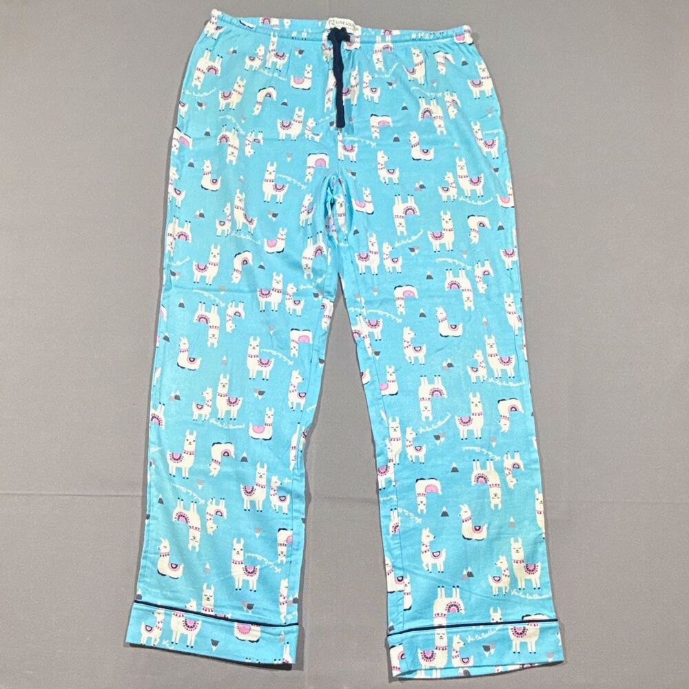 Live Love Lounge Karen Neuburger L Blue Llama Print Pajama Set Button Pockets